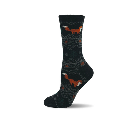 Wool Thermal Crew Sock With Fox Design
