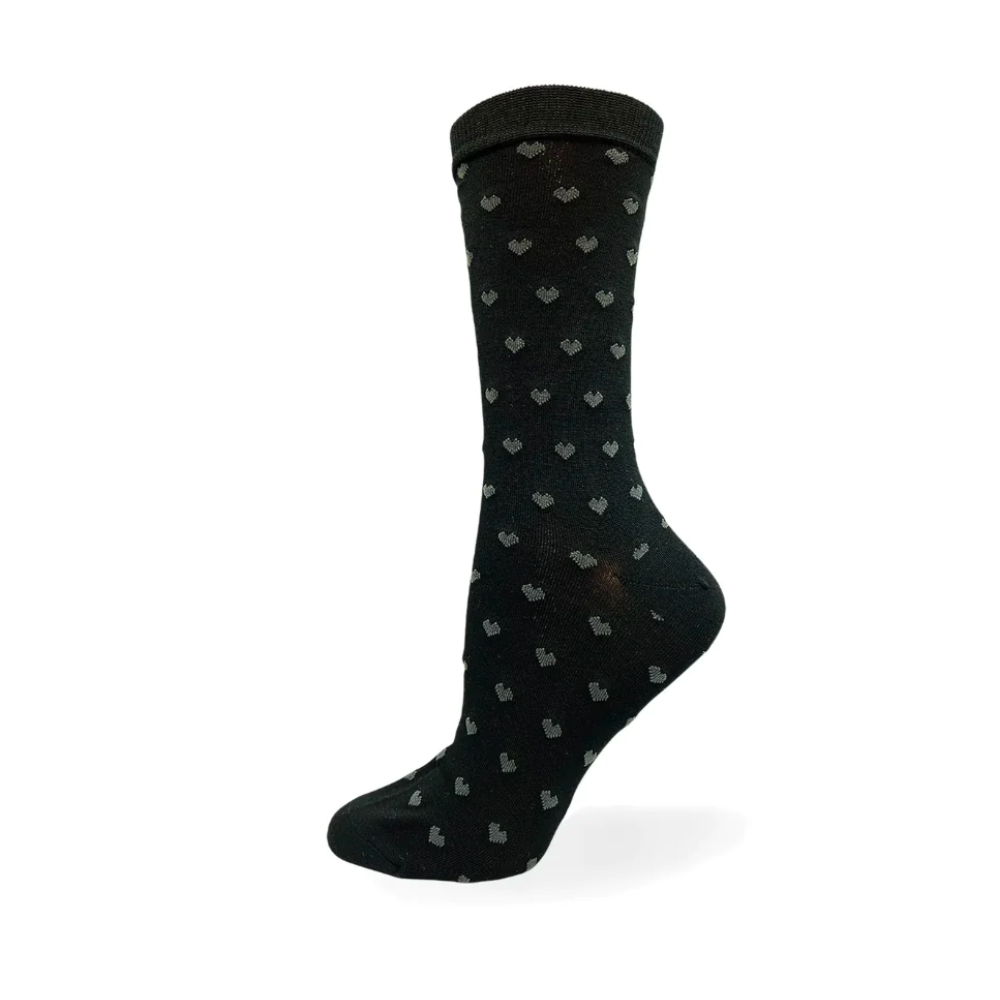 black bamboo socks with mini hearts pattern