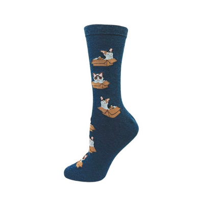 cotton animal socks with cats in boxes design
