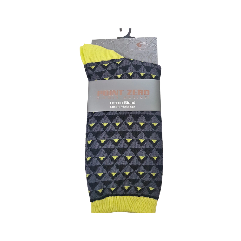 "Yellow Triangle" Cotton Dress Sock by Point Zero-Medium