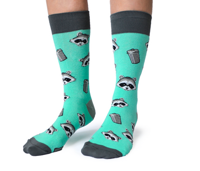 "Racoon Bandit" Cotton Crew Socks by Uptown Sox - Large