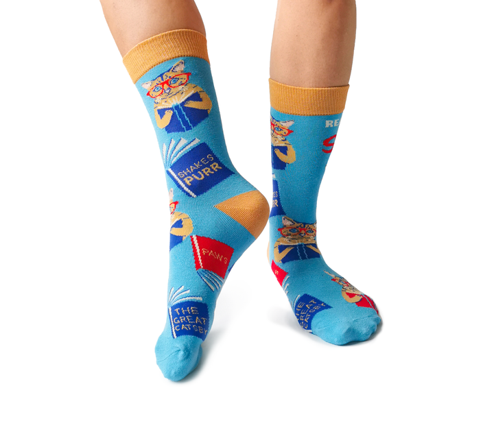 "Shakespurr" Cotton Crew Socks by Uptown Sox