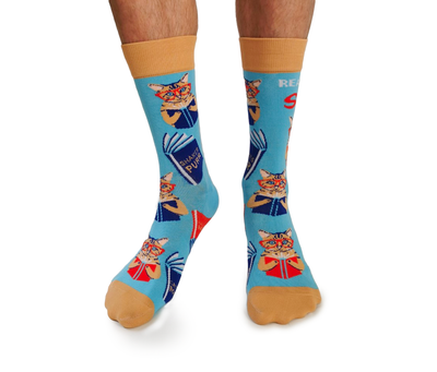 "Shakespurr" Cotton Crew Socks by Uptown Sox