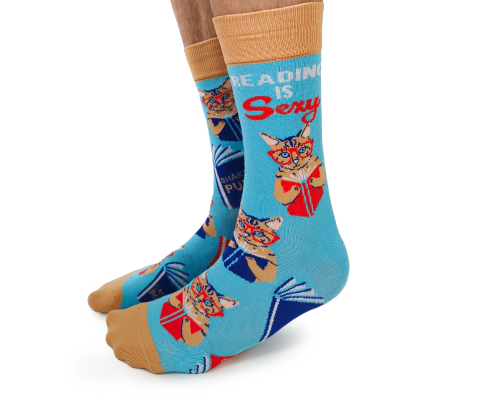 "Shakespurr" Cotton Crew Socks by Uptown Sox