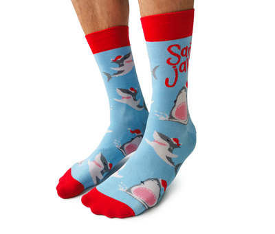 "Santa Jaws" Cotton Crew Socks by Uptown Sox - Large