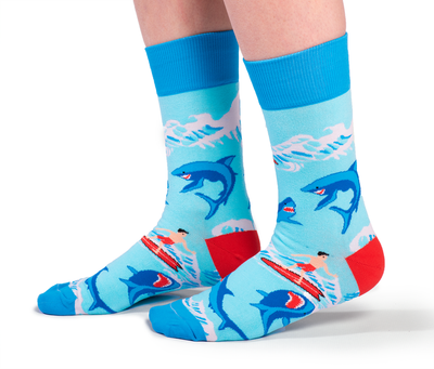 "Shark Bite" Cotton Crew Socks by Uptown Sox - Large