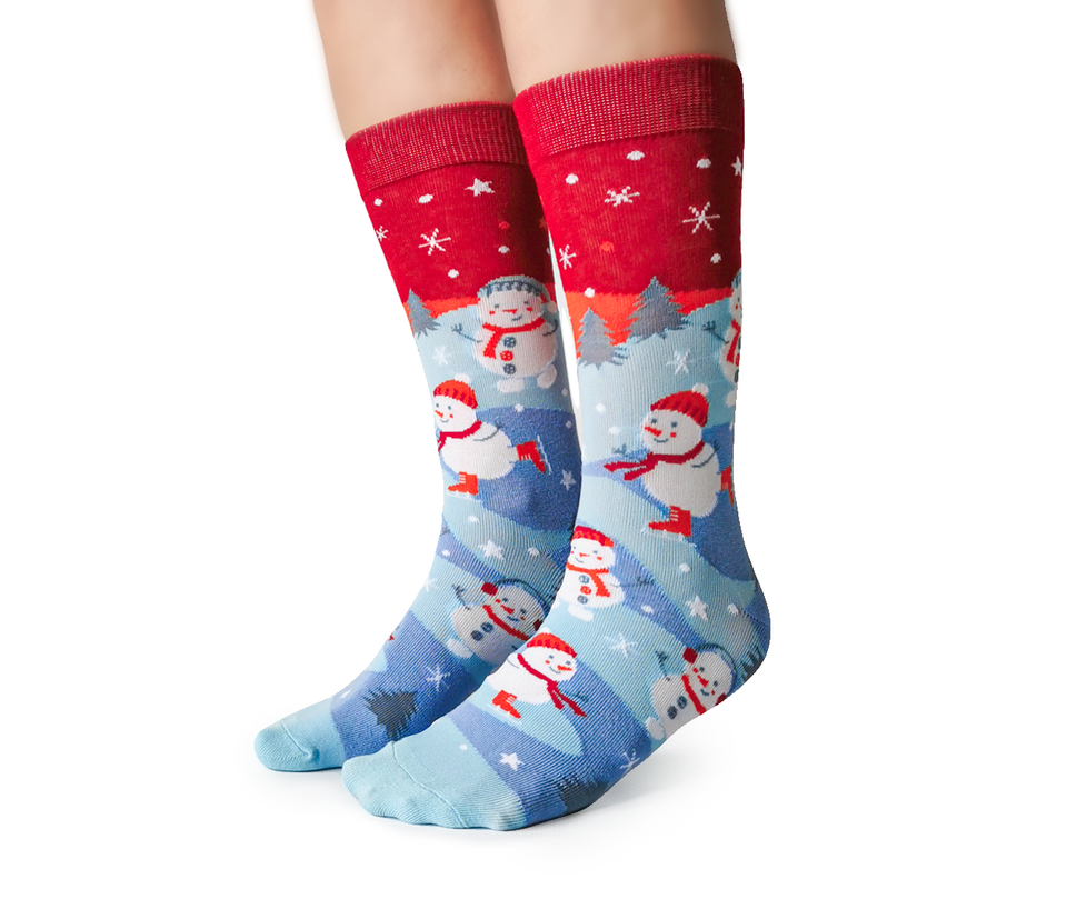 "Skating Snowman" Cotton Crew Socks by Uptown Sox - Medium