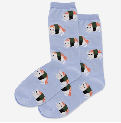 "Sushi Cat" Cotton Crew Socks by Hot Sox