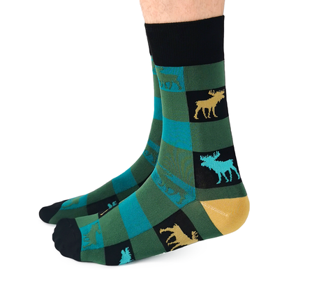 plaid animal socks with moose graphics 