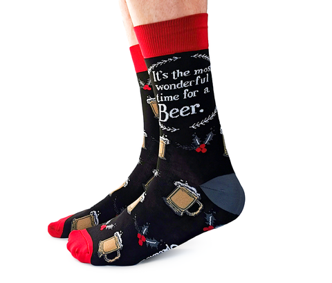 "It's a Wonderful Beer" Cotton Crew Canadian Socks by Uptown Sox - Large - SALE