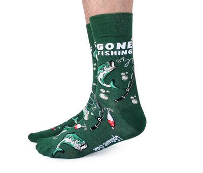 "Gone Fishing" Cotton Crew Socks by Uptown Sox - Large