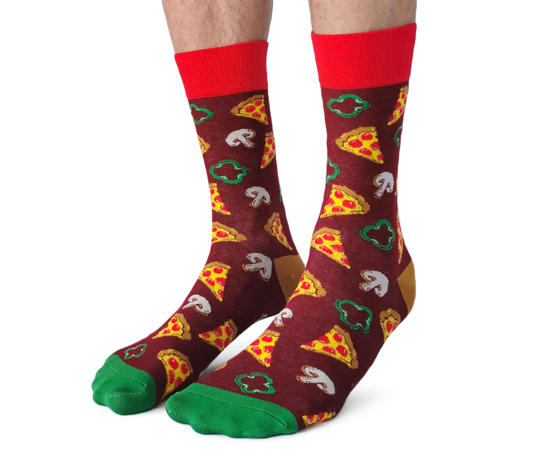 "Pizza Party" Cotton Crew Socks by Uptown Sox - Large