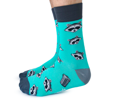 "Racoon Bandit" Cotton Crew Socks by Uptown Sox - Large