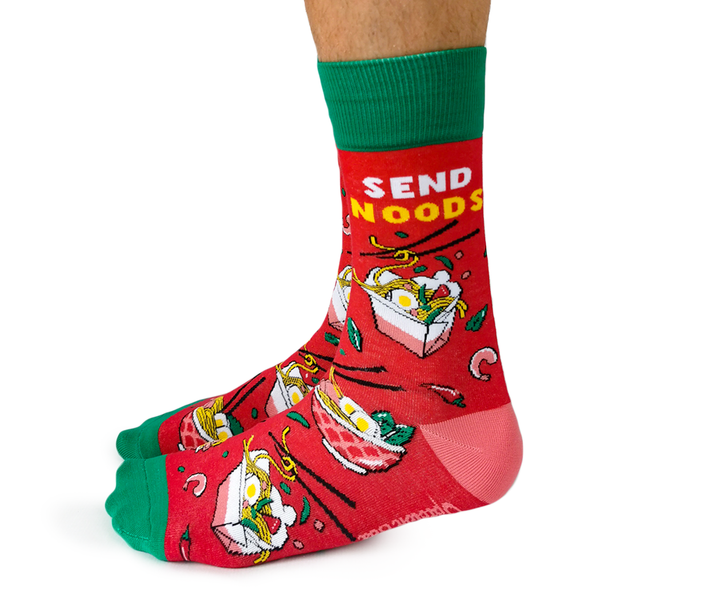"Send Noods" Cotton Crew Socks by Uptown Sox - Large
