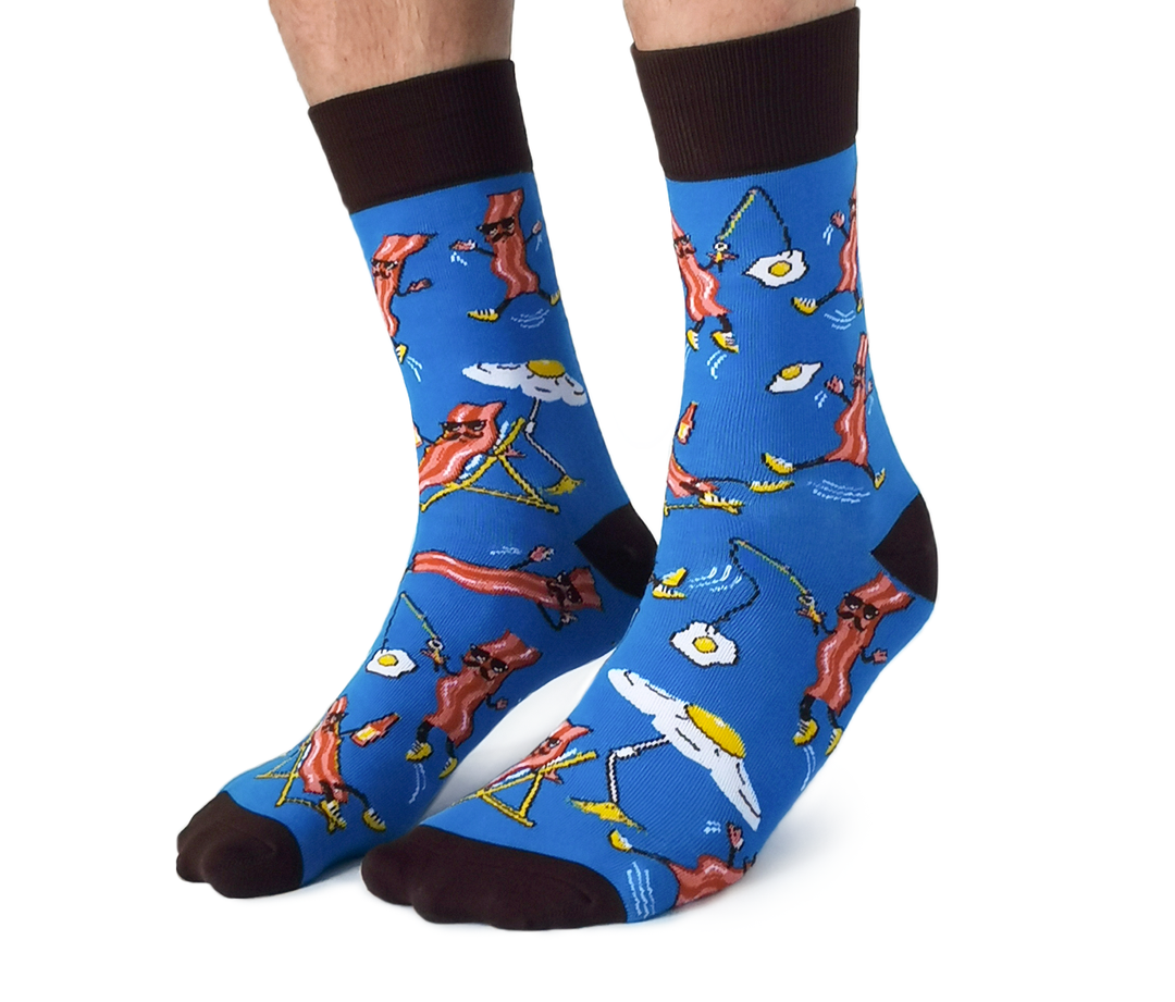 "Sir Bacon" Cotton Crew Socks by Uptown Sox - Large