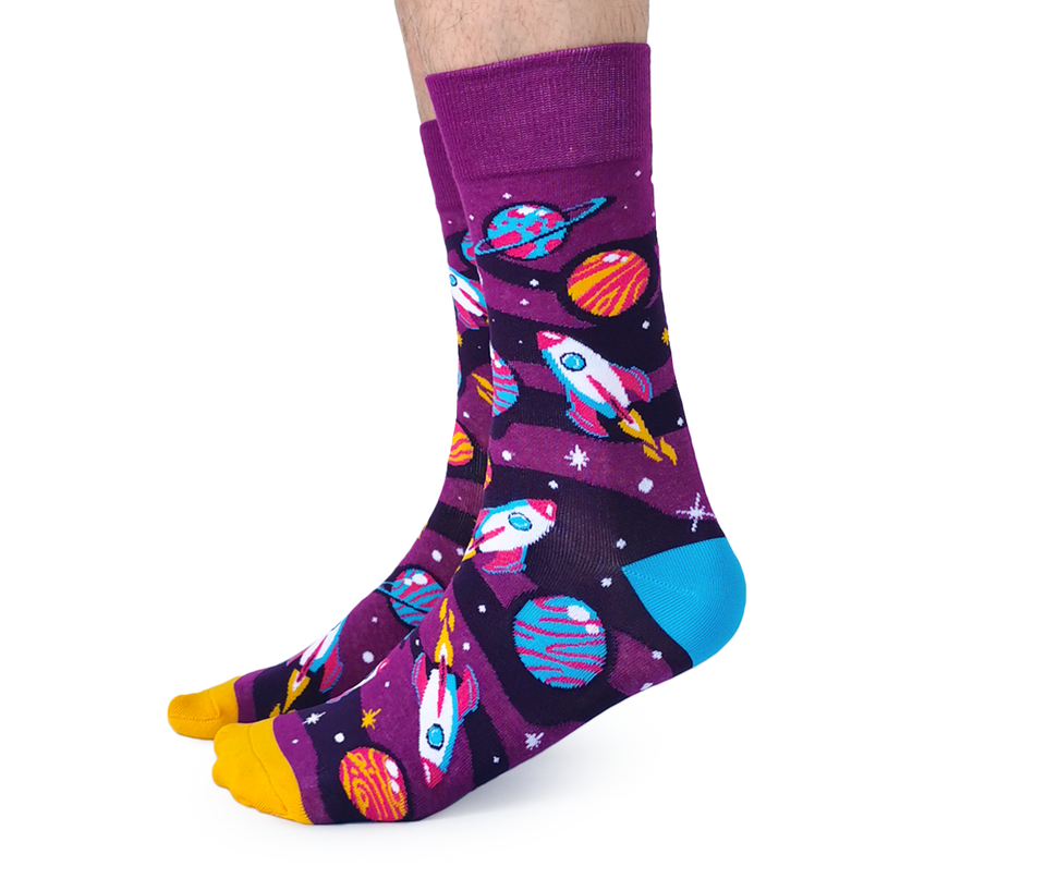 "Space Race" Cotton Crew Socks by Uptown Sox - Large