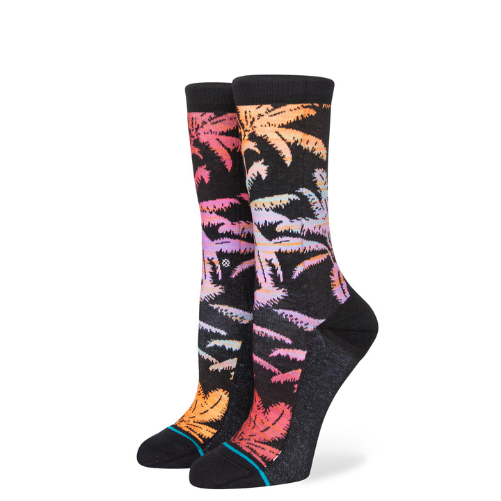 running socks with multicolored palm leaves pattern