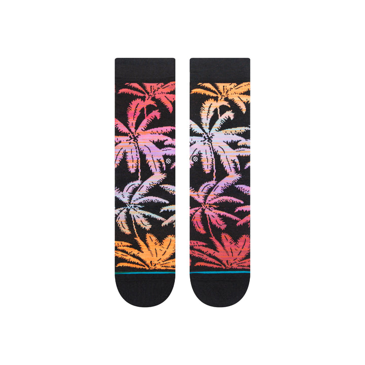 running socks with multicolored palm leaves pattern