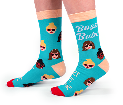 "Boss Babe" Cotton Crew Socks by Uptown Sox - Medium - SALE