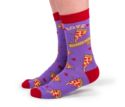 "Pizza My Heart" Cotton Crew Socks by Uptown Sox - Medium - SALE