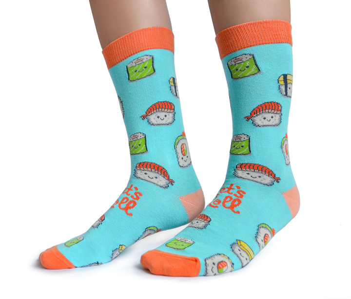"Sushi Roll" Cotton Crew Socks by Uptown Sox - Medium