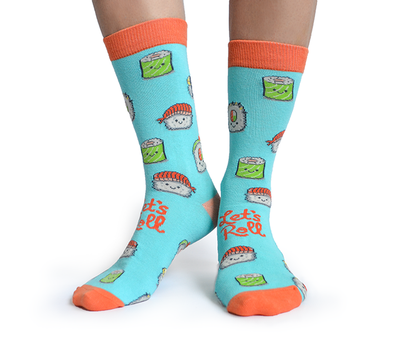 "Sushi Roll" Cotton Crew Socks by Uptown Sox - Medium