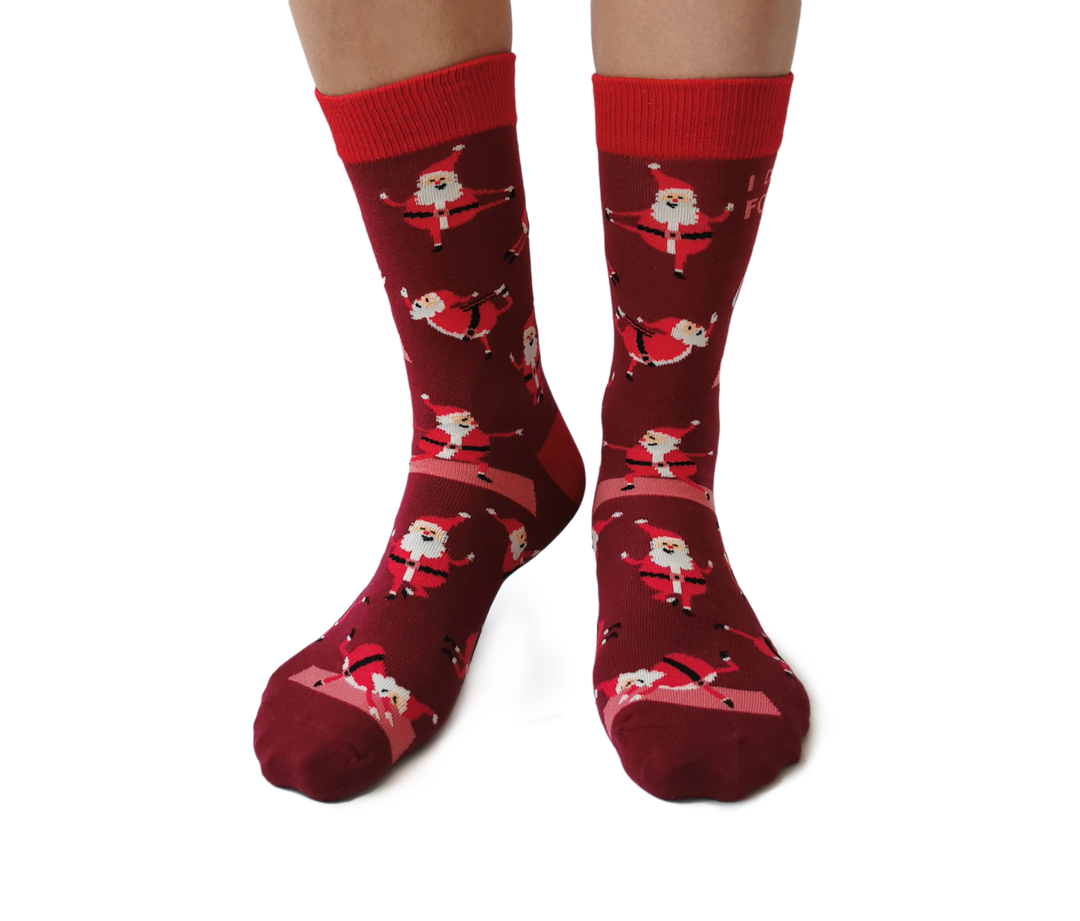 "Yoga Santa" Cotton Crew Socks by Uptown Sox - Medium - SALE