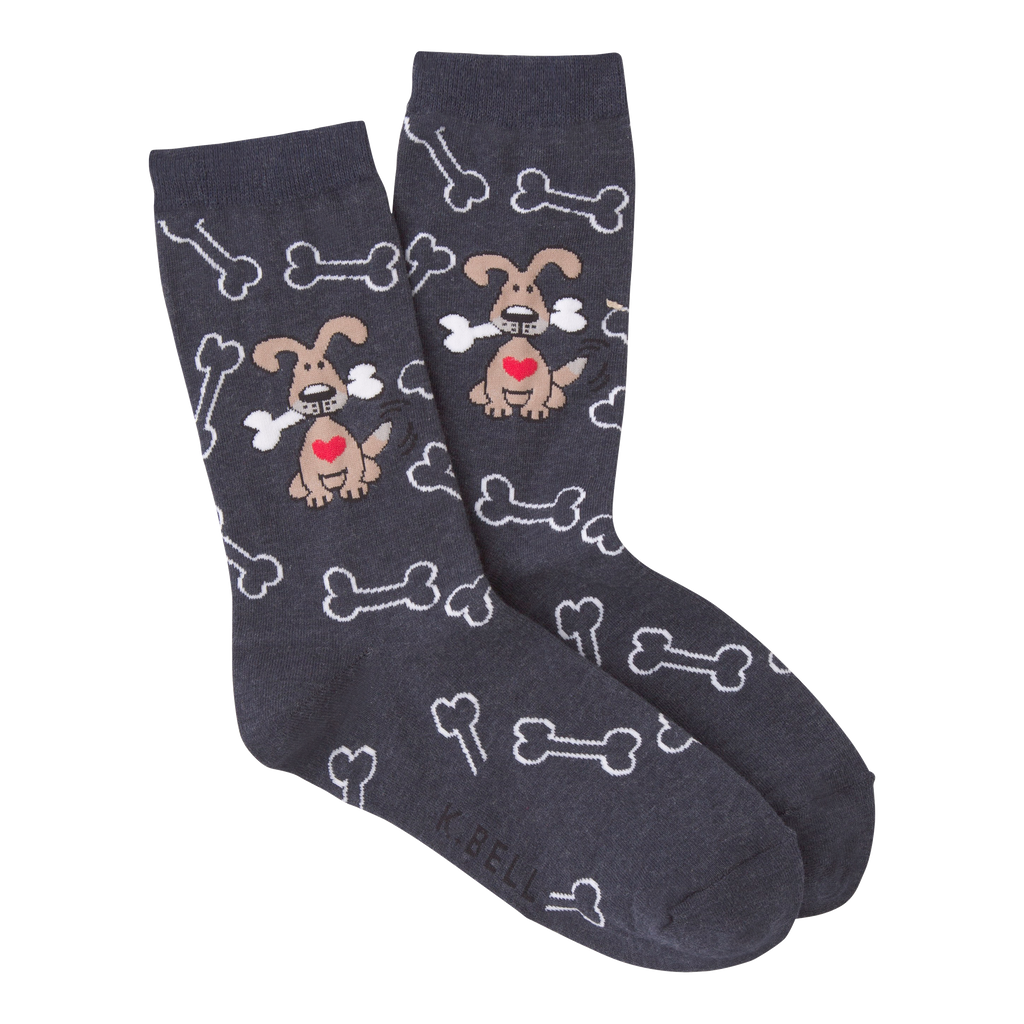 "Dog With Bones" Crew Socks by K Bell - Medium