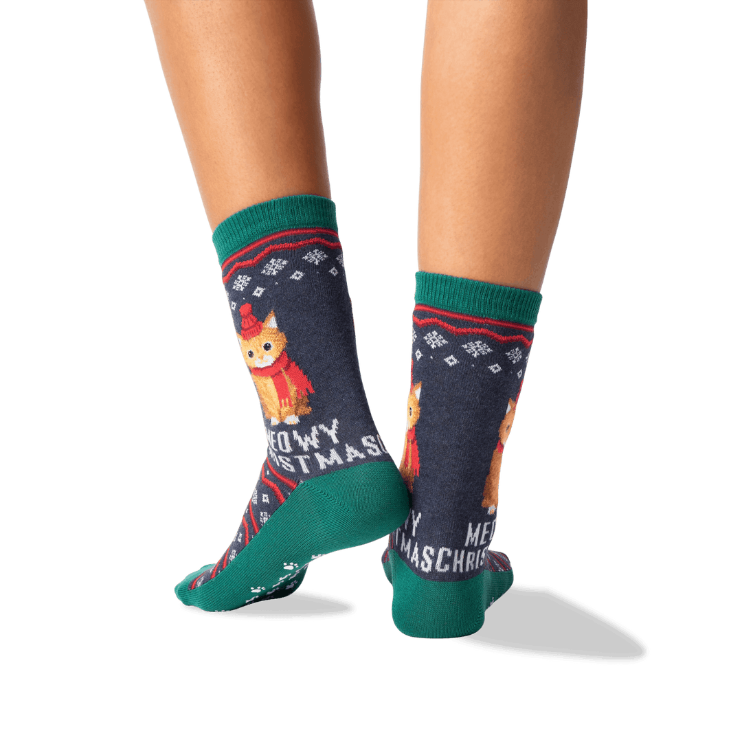 "Meowy Christmas" Crew Socks by Hot Sox - Medium