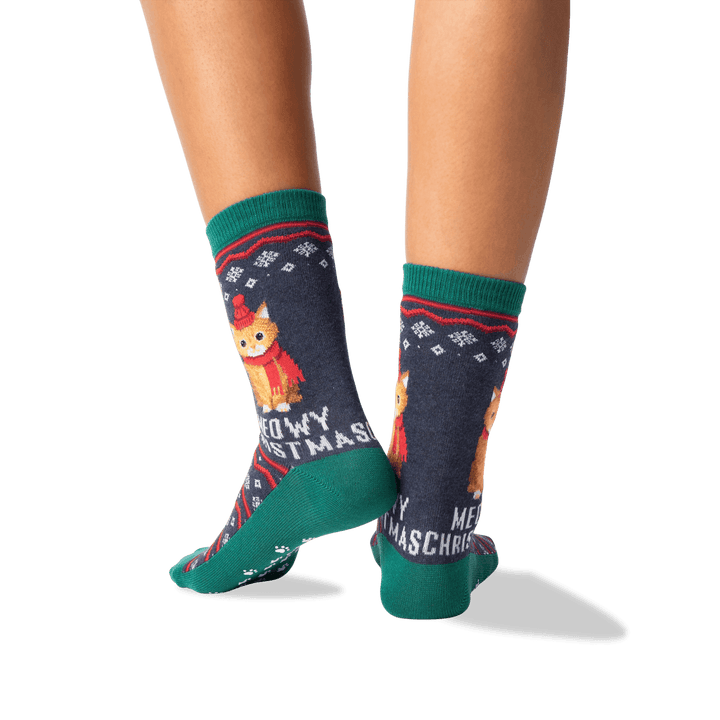 "Meowy Christmas" Crew Socks by Hot Sox - Medium