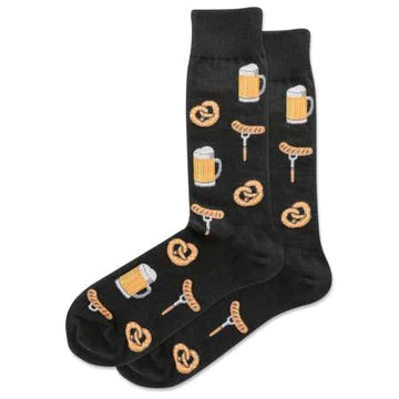 "Beer and Pretzel" Cotton Dress Crew Socks by HotSox - Large