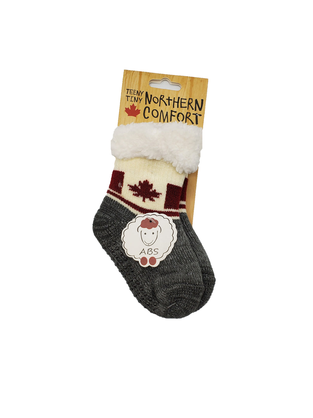 Northern Comfort Infant's "Canada Flag" Sherpa-Lined Grip Slipper Socks