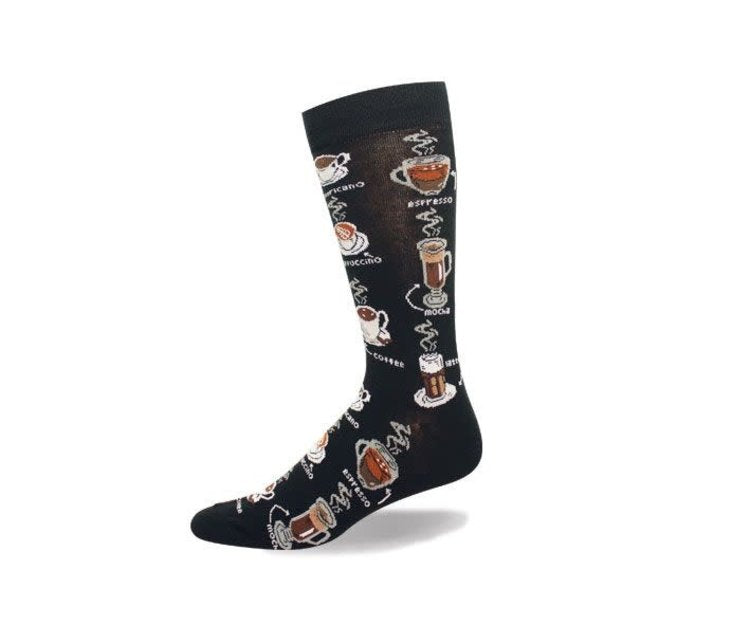 "Coffee" Pattern Cotton Dress Sock by Crazy Toes -Large