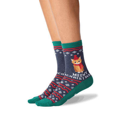 "Meowy Christmas" Crew Socks by Hot Sox - Medium