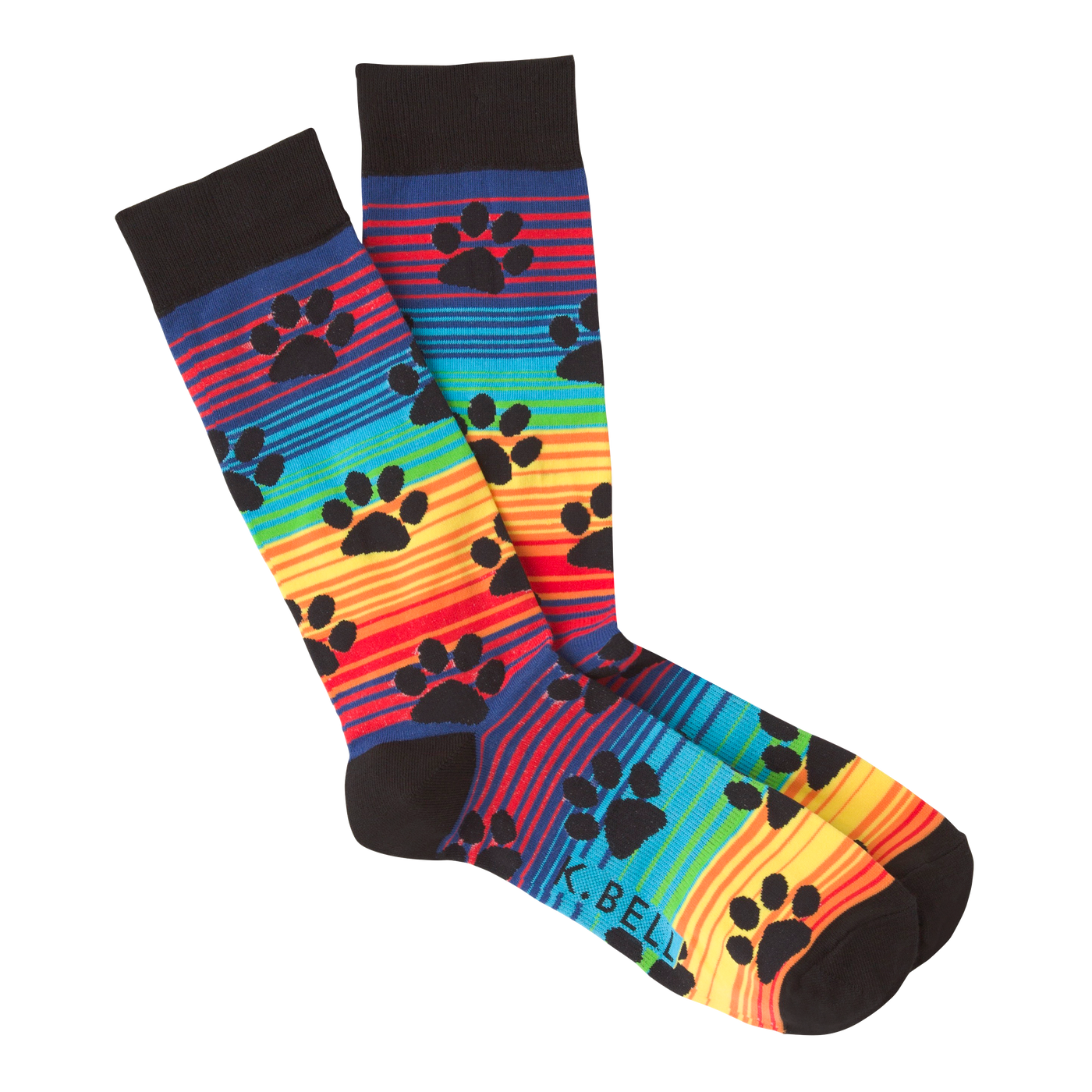 "Rainbow Stripe Paw Prints" Crew Socks by K Bell