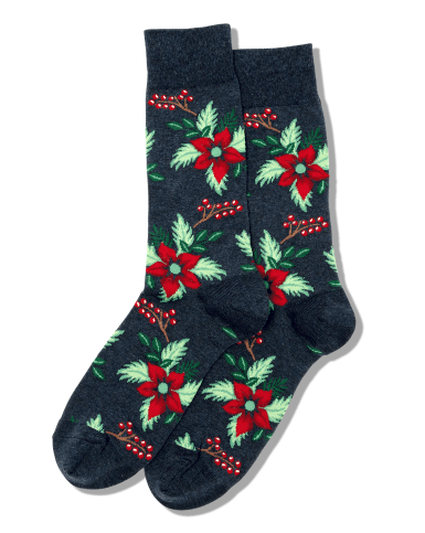 "Christmas Poinsettia" Cotton Crew  Socks by Hot Sox - Large
