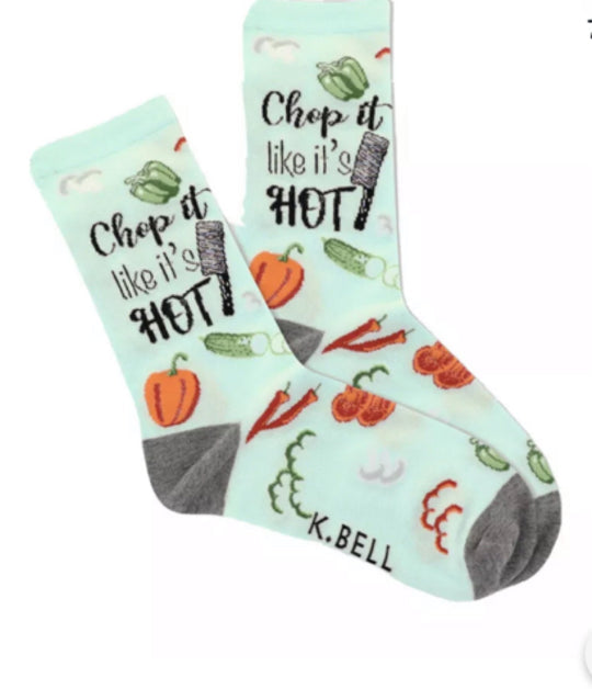"Chop It Like It's Hot" Crew Socks by K Bell - Medium