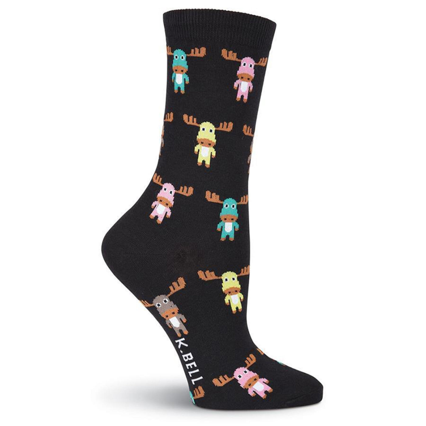 "Cute Moose" Crew Socks by K Bell - Medium