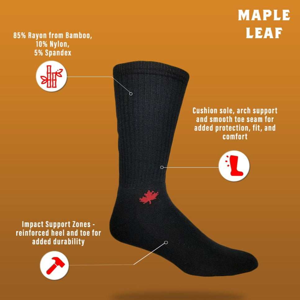 features of bamboo socks with with a maple leaf