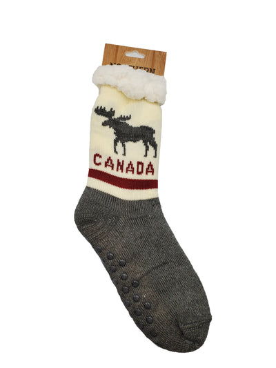 canadian pride men's slipper socks with moose graphic