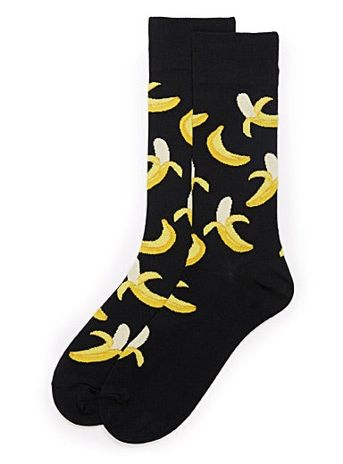 "Peeled Banana" Cotton Dress Crew Socks by Hot Sox - Large