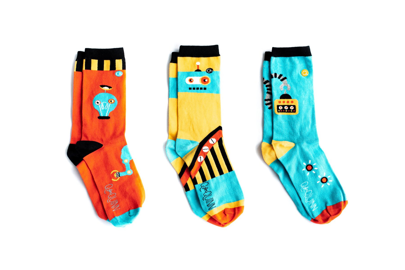Q for Quinn "Inside a Robot" Toddler Socks (3 pairs)