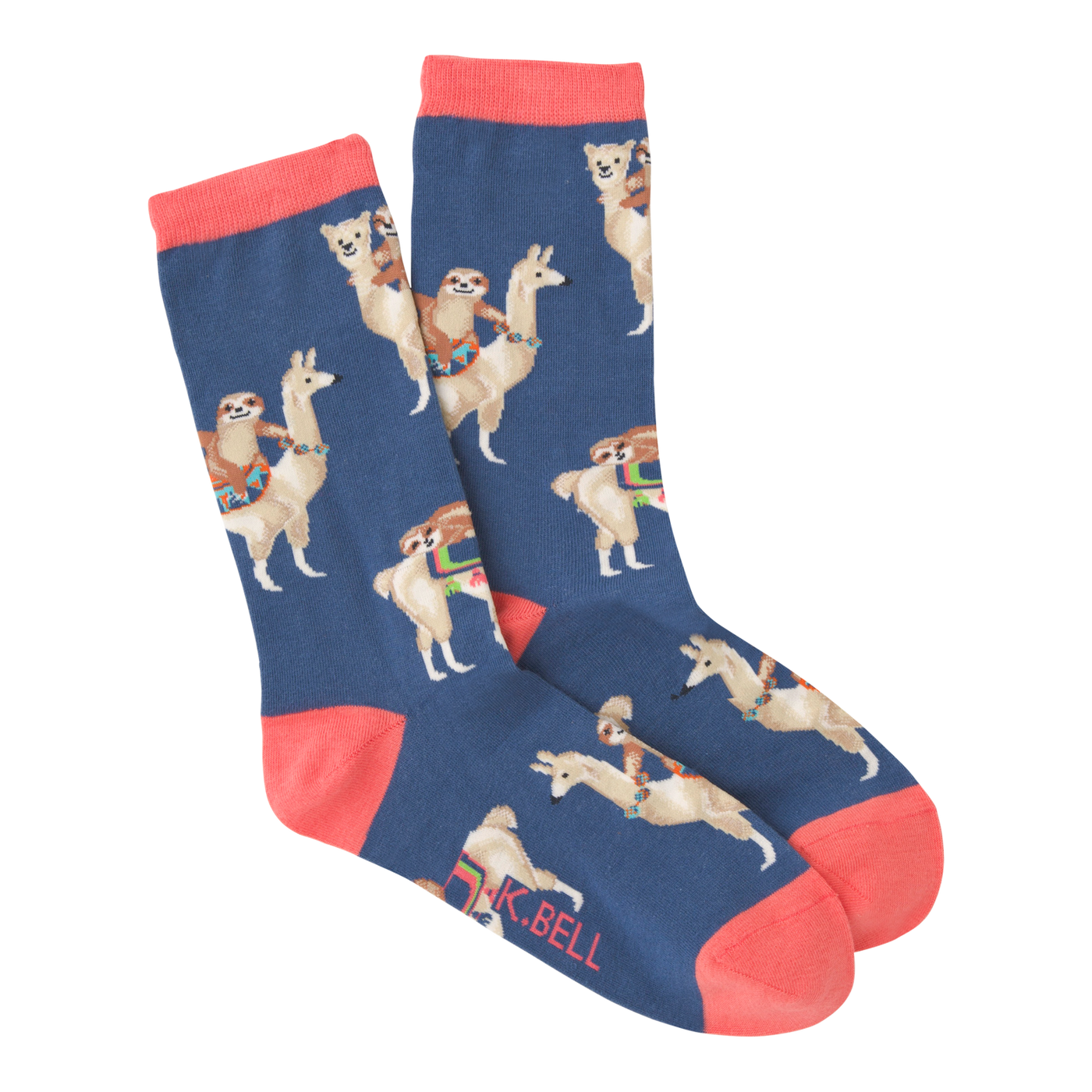"Sloths Riding Llamas" Crew Socks by K Bell-Medium