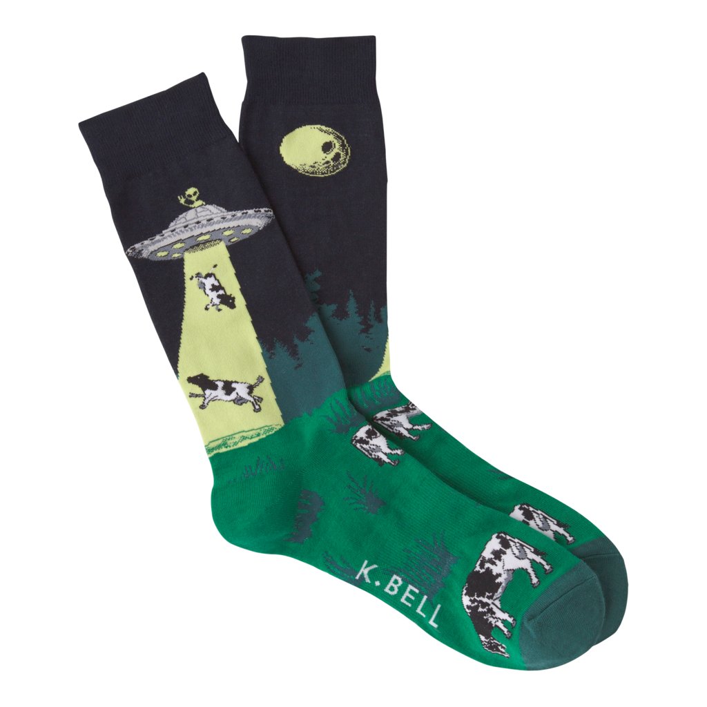 "UFO Abduction" Crew Socks by K Bell - Large