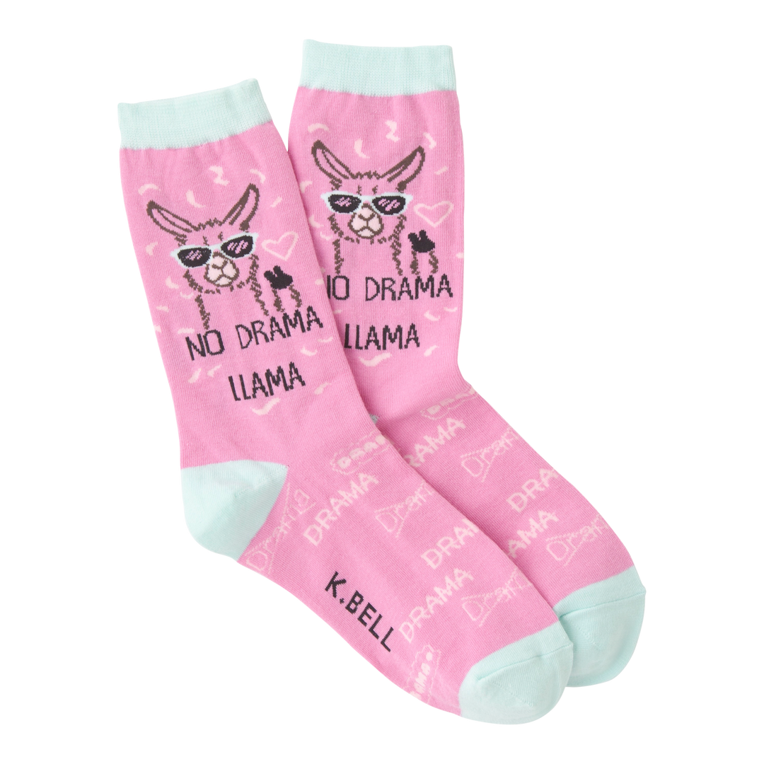 "No Drama Llama" Crew Socks by K Bell-Medium
