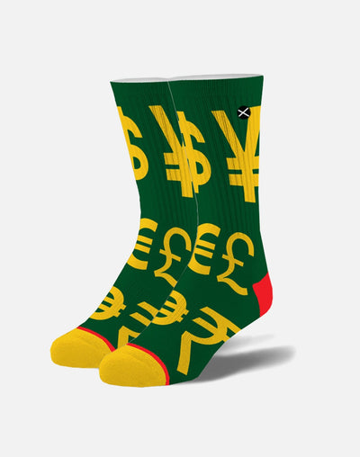 "World Currency" Cotton Crew Socks by ODD Sox