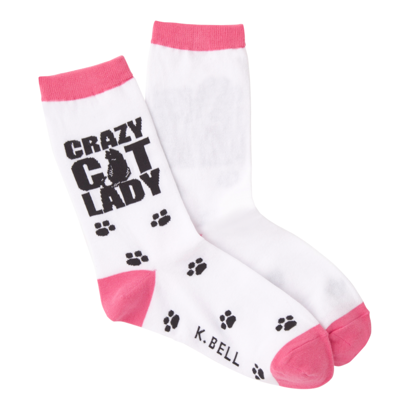 "Crazy Cat Lady" Crew Socks by K Bell-Medium